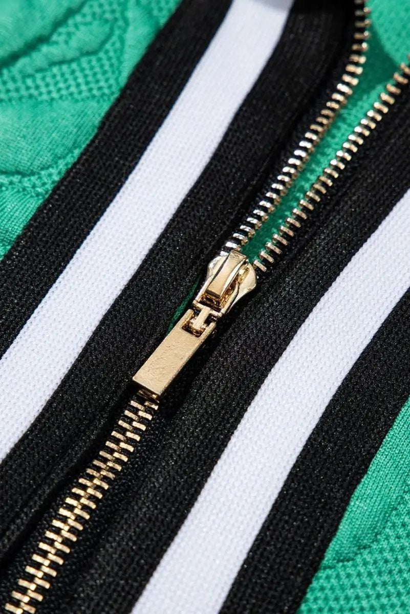 Sea Green Jacquard Textured Quarter Zipper Shift Mini Dress - Love Salve